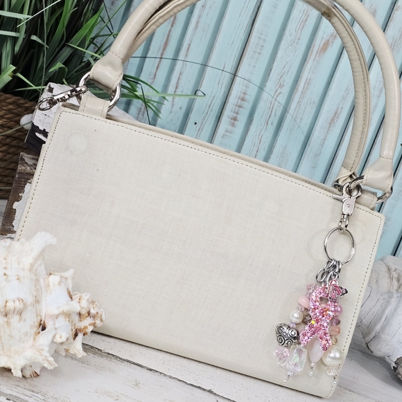 Handmade Pink RibbonPurse Charm / Keychain - Breast Cancer Awareness - Picture 3 of 6